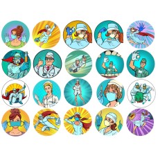 960513 set 20 mini discuri din vafa caketoppers gata decupate cu doctori si doctorite in lupta cu coronavirusul D5cm